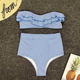 2025 Striped Top Ruffle High Waist Bikini Women Swimwear Female Swimsuit Two-pieces Bikini set Bandeau Bikinis Bathing Suit Swim