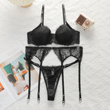 INENEMIS 3-Piece Black Bra Set Women lace sexy Lingerie sex Set Ladies Sexy Panty Underwear Set A2213