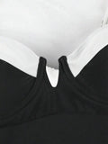Push Up One Piece Swimsuit Women Backless Bodysuit Black White Swimwear Thong Beach Wear 2025 Contrast Color Bathing Suits Pool