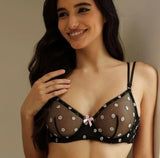 Elegant French Lingerie Set Sexy Lace Dotted Mesh Bra, Ultra Thin Large Bust Minimizer Push Up Anti Sagging Comfort MOYISU 32-38