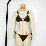 Women's Stylish Solid Color Three-Point Drawstring Bikini Set Cross-Border Swimwear Separate 2025 Sexy Female Bathing Suit