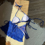DEKA Micro Thong Bikini Set Sexy Lace Double-Layered 3 Pieces Swimsuit With Sexy Mesh Skirt Women Beach Swimwear