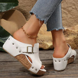 outdoor adjustable strap platform sandals women summer rivet solid wedges women'sandals slip-on walking sandles woman