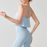 Women's Mesh Yoga Sports Camisole Vest Beautiful Back Pilates Training Outerwear Top Fake Two-Piece Sports Bra Design