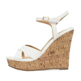 Vintage Grain Summer Ankle-strap Wedges Sandals Women Retro White High Heels Sandals Platform Sandals Comfy Walking Dress Shoes