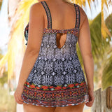 DEKA Swimsuits Women Two Piece Bikini Plus Size Swimdress Printed Tankini Set Push Up Retro Large Swimwear Swimming Suit