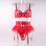 Toucheart 3 Piece Set Lingerie Garter Sets Lingerie For Woman Sexy Mini Skirt See-Through Embroidered Bra Erotic Underwear New