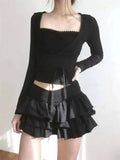 Sweet And Spicy Ballet F-length Skirt With Elastic Waist And Lace Hem Flared Cake-aped Ort Skirt For Young Women 8PO5