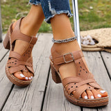 Lightweight Thick High Heels Sandals Women Plus Size 36-43 Summer Rome Shoes Woman Ankle Buckle Open Toe Beach Sandles Female
