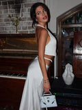 Elegant Halter Neck Backless White Tank Tops Women 2026 Summer Sexy Off Shoulder Buttons Crop Top High Street Lady Solid Vests