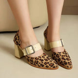 Spring  Autumn New Model Fashion High Heels Nude Shoes Color Blocking Pointed Tip Buckle Leopard Print Sexy Party Women's Shoes
