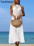 Solid Hollow Out Sleeveless Crochet Knitted Tunic Beach Cover Up Cover-ups Beach Dress Beach Wear Beachwear Female Women V7642