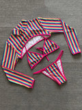 2025 Sexy Long Sleeve Striped Bikini Women Brazilian Swimwear Female Swimsuit 3 Pieces Bikini Set Halter Micro Bathing Suit Swim