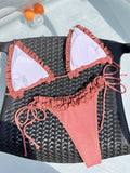 sexy rose red ruffles glitter halter tie bikinis sets two pieces women micro thong swimsuit female bathing suit swimwear biquini