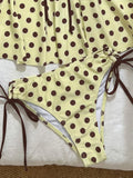 Sexy Yellow Polka Dot Print Bikini Set Swimwear Women Front Tie Push Up Padded Tank Top Drawstring Side High Waist Swimsuit 2026