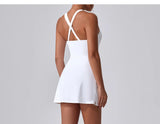 Front Zipper Tennis Dresses Women Summer Sleeveless Sports Athletic Dress Outdoor Cross Backless Pocket Short Workout Skirts