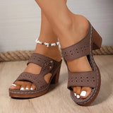 Lightweight High-Heeled Sandals Women Plus Size 43 Hollow Out Thick Heel Slippers Woman Summer Slip On Platform Sandles Female