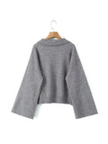 Foridol Grey Flare Sleeve Turn Down Collar Warm Winter Sweater Women Pullover Knitted Jumper Autumn Casual Sweater Loose