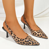 Sexy Leopard Print High Heel Mules Sandals Women Summer Patent Leather Pointed Toe Slingbacks Woman Plus Size 42 Slip On Sandals