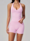 New Seamless Yoga Thread Set Women Hanging Neck V Neck Slim Sports Tank Top Hip Lifting Abdominal Tightening Shorts Fitness Suit
