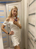 Lace up embriodery white summer dress women hollow out beach short dress puff sleeve ruffle ruched bodycon mini dress vestidos