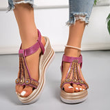 String Bead Wedge Heels Gladiator Sandals Women 2026 Summer Chunky Platform Sandles Woman Elastic Strap Plus Size Sandalias 43