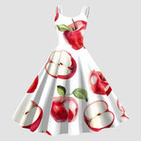 Vintage Fruit Print Dress For Women Elegant High Waist A Line Swing Dress Rockabilly 60s 50s Retro Spaghetti Strap Maxi Robe