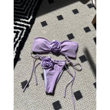 14 Colors 3D Flowers Bandeau High Cut Bikini Female Swimsuit Women Swimwear Two-Pieces Bikini Set Bather Bathing Suit Swim V5265
