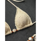 Halter Fishnet Bikini Women Swimwear Female Swimsuit Two-Pieces Bikini Set High Cut Leg Padded Bather Bathing Suit Swim V8339