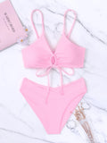 New Women's Swimsuit High Waist Two Piece Bikini Set Hollow Out V-neck Bandage Cross Backless Beach Swimwear Summer Bathing Suit