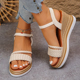 2026 Weave Wedge High Heel Sandals Women Summer Chunky Platform Rome Sandals Woman Plus Size 43 Ankle Buckle Thick Sole Sandles