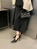 2026 Summer Fashion Sexy Thin High Heels Patent Leather Pointed Toe Shallow Single Pumps French Sandals Retr Dress Shoes Women