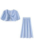 Foridol Striped Women Summer New in Matching Sets Top+skirt  Two Piece Set Outfits 2025 Light Blue Beach Casual Elegant Suit