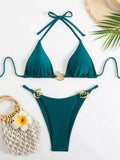 Shiny Sparkling Halter Metal Ring Bikini Women Swimwear Female Swimsuit Two-pieces Bikini Set Brazilian Bather Bathing Suit Swim