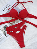 DEKA Sexy Solid Push Up Strapped Bikini Set Tied High Waist Thong Swimsuit Women Swimwear Beach Backless Bathing Suit