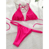 Wrinkled High Cut Mini Micro Thong Bikini Women Swimwear Female Swimsuit Two-pieces Bikini Set Halter Bather Bathing Suit Swim
