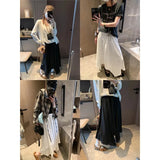 Spliced Lace Elastic High-waisted Slimming Skirt White Lace Trim Skirt Elastic Waist Casual Summer Style Skirt For Women 6S7Q