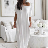 Slash Neck Nightgown Short-Sleeve Shirt Dress Soft Touch Breathable Fabric Fit Women's Cozy Sleepwear Nightwear Summer Fashion