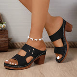 Lightweight High-Heeled Sandals Women Plus Size 43 Hollow Out Thick Heel Slippers Woman Summer Slip On Platform Sandles Female