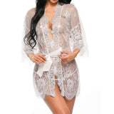 Women Sexy Lingerie Erotic Transparent V-Neck Nightwear Babydoll Robe G-string Costume Kimono Robe Lace Sleepwear Dress