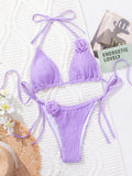 DEKA Women Sexy Thong 3D Flowers Bikini Set Halter Strappy Bikini Thong Swimwear Female Swimsuit Two-pieces Bather Bathing Suit