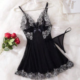 Black Lingerie Women Underwear Sleepwear Lace Nightdress And Thongs Pijamas Sets Female Nighty
