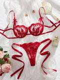 Lady Floral Embroidery Lingerie Set Women Sheer Bra and Brief Underwear Set Satin Sexy Intimates Underwear