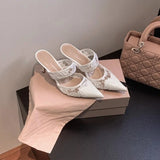 Women Solid Color High Heels Summer Pointed Toe Non-slip Sandals  Fashion Sexy Comfortable Outside Shoes