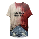 Halloween Bloody Shirt For Women Funny O Neck Short Sleeve Halloween Blood Clothes Gift Blood Short Sleeve Sports Shirts