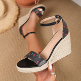 EUR Size 45 Leisure Espadrille Wedge Sandals Women Cherry Summer High Heels Shoes Beach Vacation Platform Ankle Strap Sandals