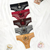 2pcs Sexy Women's Panties Briefs  Elasticity Underwear Mid Waist Fishnet Lingerie Ladies Hollow Out Transparent Underpants