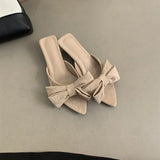 2026 New Women's Summer Butterfly-knot Low Heel Slippers Elegant Open Toe Party Dress Shoes Fashion Outdoor Ladies Slides