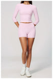 Yoga Sets Women Half Sleeve O Neck Slim Sports T Shirts High Waist Short Fitness Suit Outdoor Gym Running Workout Tracksuit