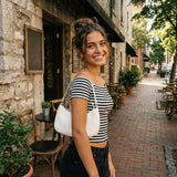 Women's Summer Off Shoulder Tops Short Sleeve Stripes Print T-Shirts Fashion Basic Crop Tops